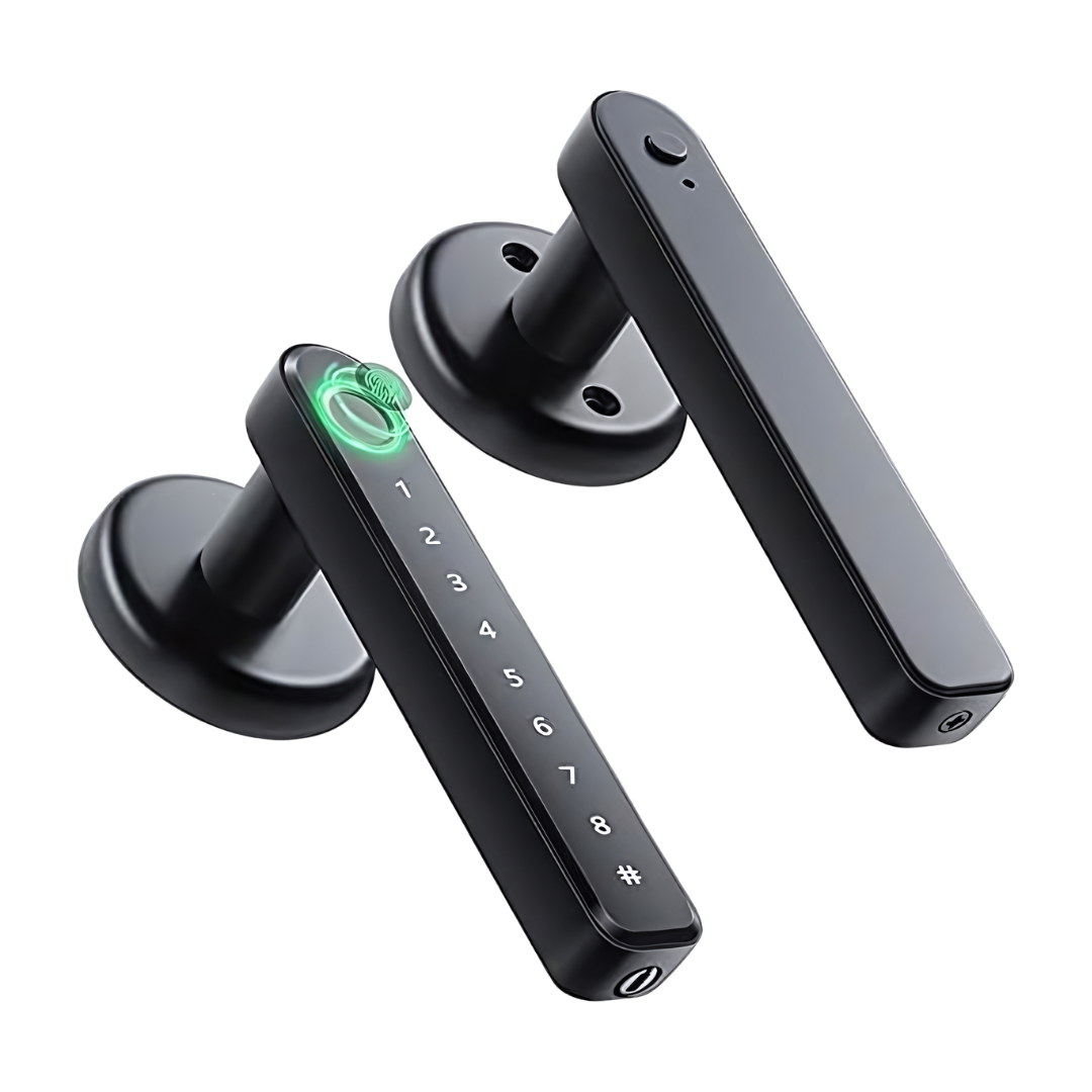 IRONZON Fingerprint Door Lock Door Knob with Keypad Keyless Entry Door Lock with Handle for Home Hotel Office Apartment Bedroom Black(F190)