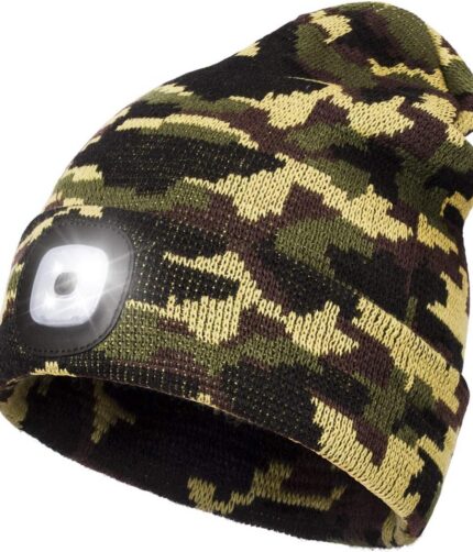 Wmcaps Rechargeable LED Lighted Beanie, Perfect Dad Gifts in Christmas, Stocking Fillers Cap with Light Hands Free Head Torch Unisex Winter Warm Knit Beanie